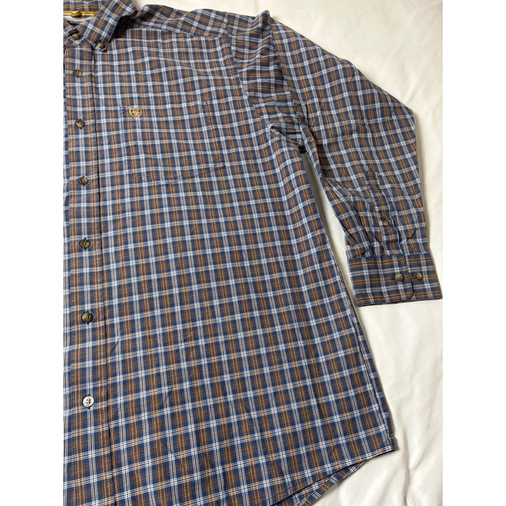 Ariat Pro Series Shirt Mens XL Blue Brown Plaid Stretch Long Sleeve Excellent - Picture 7 of 14